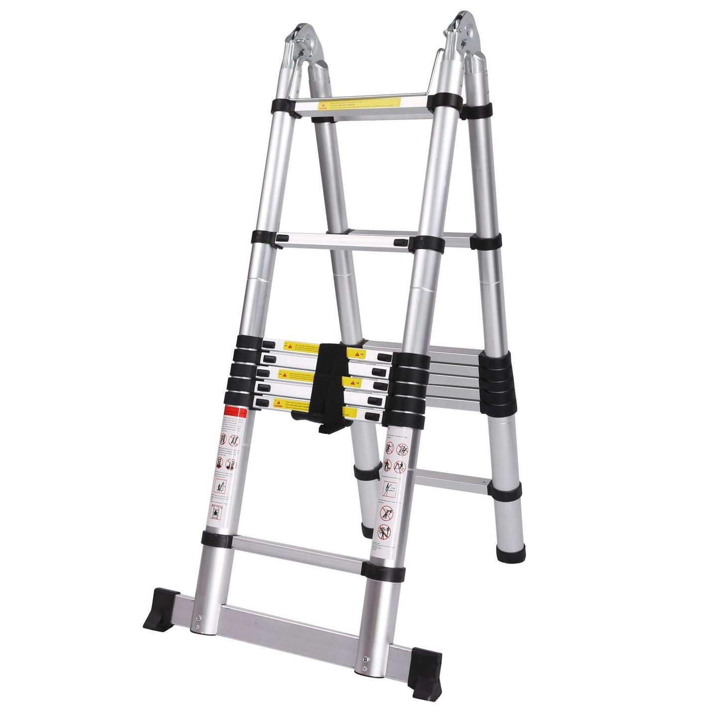 AL Ladder, Telescopische ladder 18 treeds 2.8m+2.8m=5.6m- Inklapbaar - Werkhoogte 5.6m,Silver